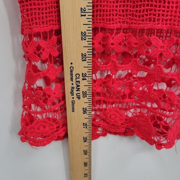 Plus Size Blouse Embroidered Crochet Crewneck Sheer 3/4 Sleeve 2XL Womens Red - Picture 10 of 12